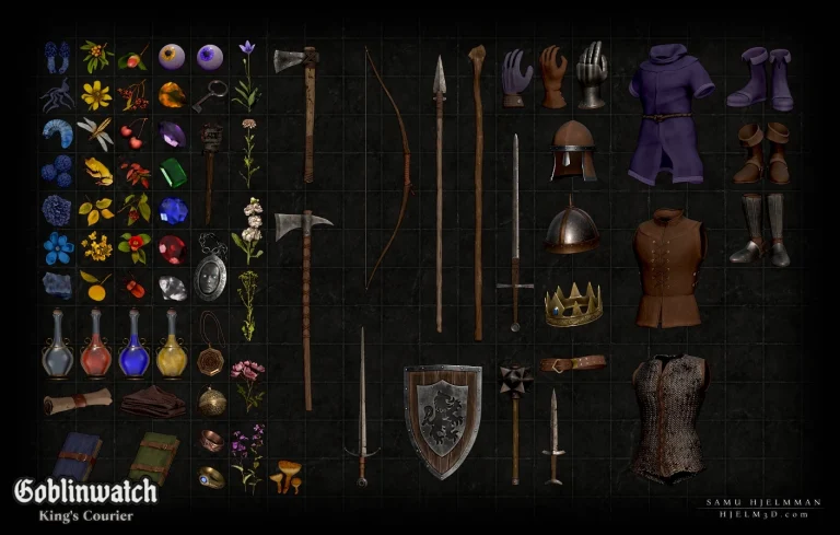 dark fantasy game sprites displaying weapons armor and other miscellaneous items